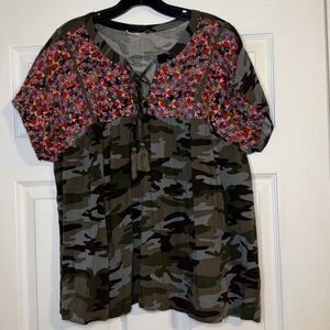 Savanna Jane Multicolor Camouflage and Floral Blouse